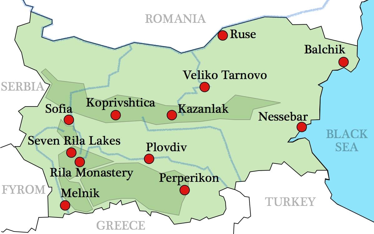 карта болгарські монастирі