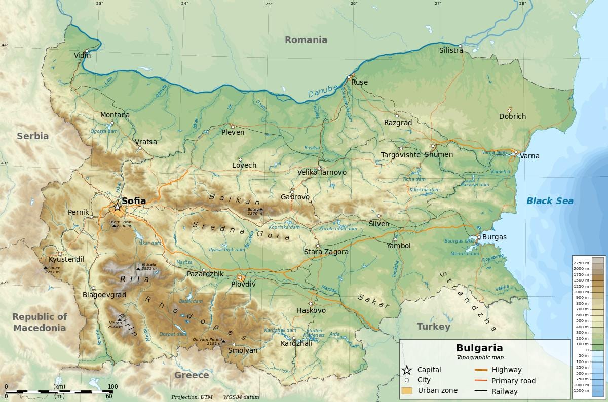 карта Болгарії географії