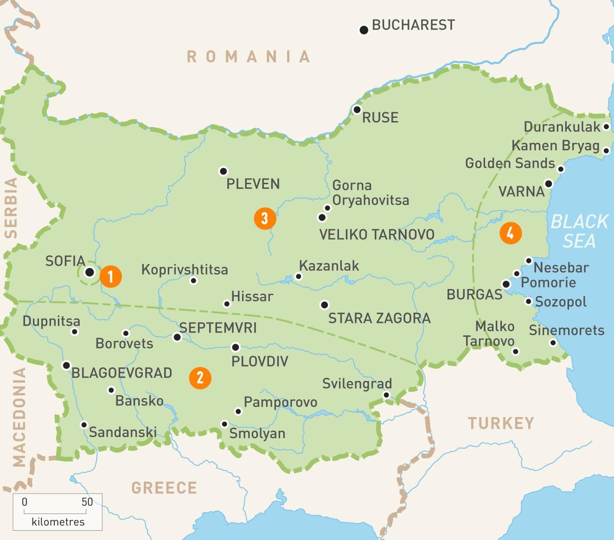 Регіони Болгарії на карті
