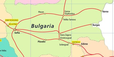 Болгарія на поїзді на карті